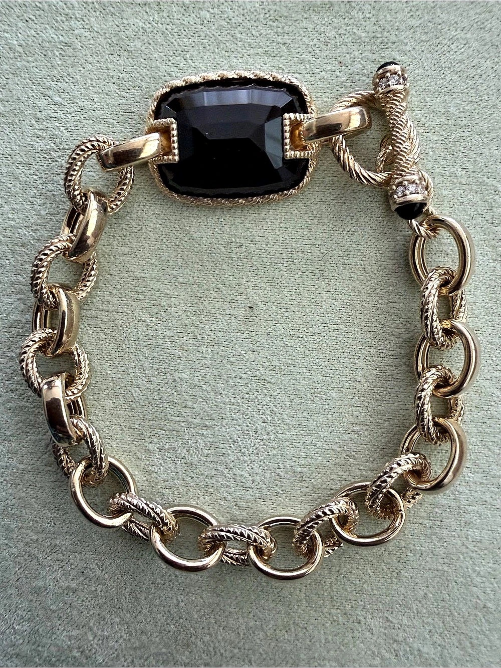 Judith Ripka Verona Loop and Toggle Bracelet with Black Onyx and Cubic Zirconia